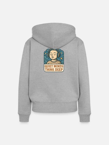 Leise Gedanken Tief Denken - Frauen Premium Bio Zip Hoodie - Grau meliert