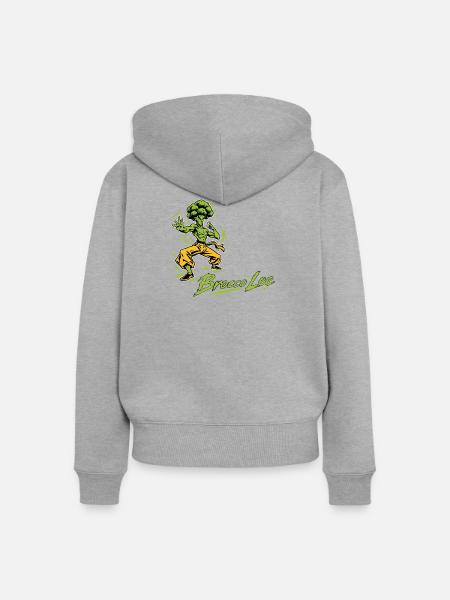 Brocco-Lee – Lustiger Brokkoli Kung-Fu Kämpfer - Frauen Premium Bio Zip Hoodie - Grau meliert