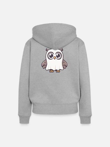Eule Halloween Geist - Frauen Premium Bio Zip Hoodie - Grau meliert