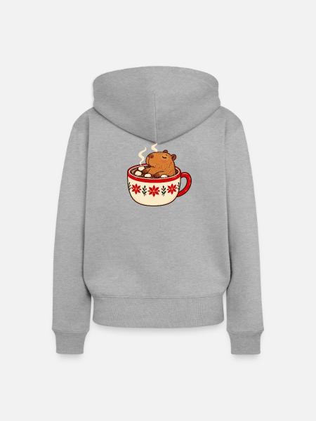 Kuschel-Bär im Kakao-Becher - Frauen Premium Bio Zip Hoodie - Grau meliert