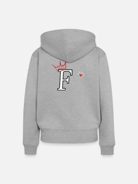 Buchstabe f Kronenherz - Frauen Premium Bio Zip Hoodie - Grau meliert