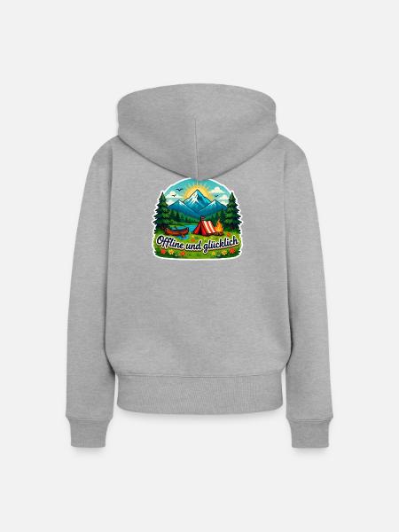 Camping Glück - Frauen Premium Bio Zip Hoodie - Grau meliert