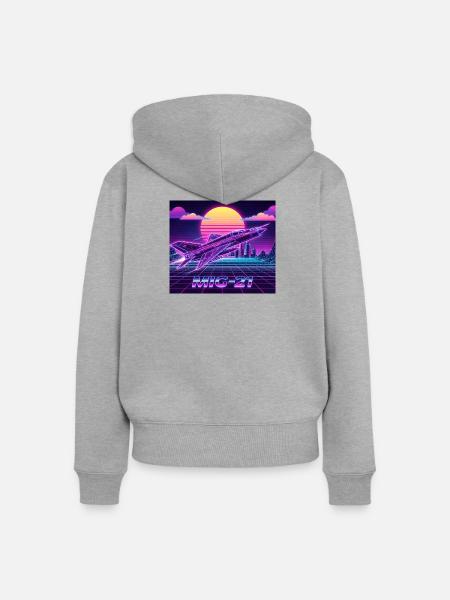 Mig-21 Retro Futuristisches Neon - Frauen Premium Bio Zip Hoodie - Grau meliert
