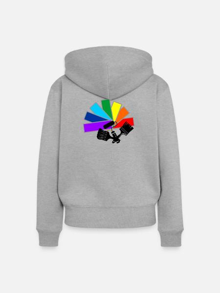Farbfächerdeck mit Schattenpinseln und Rollenlogo - Frauen Premium Bio Zip Hoodie - Grau meliert