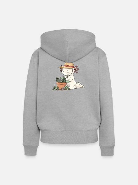 Gärtner Axolotl - Frauen Premium Bio Zip Hoodie - Grau meliert