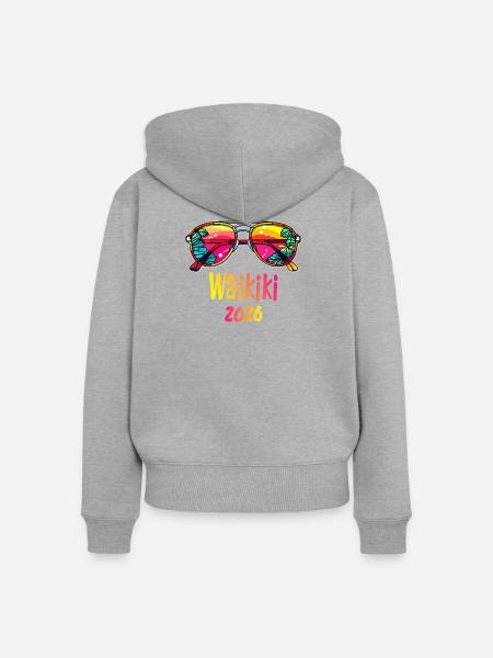 Waikiki 2026 Neon Sonnenbrille - Frauen Premium Bio Zip Hoodie - Grau meliert