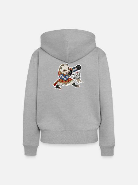 Panda im prachtvollen Robenkampf - Frauen Premium Bio Zip Hoodie - Grau meliert