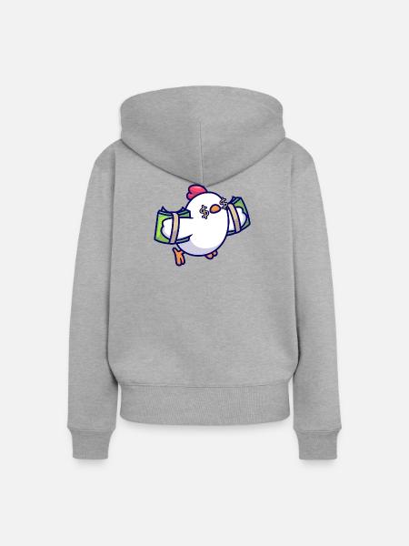 Cash Chick Maskottchen mit Dollar Eyes - Frauen Premium Bio Zip Hoodie - Grau meliert