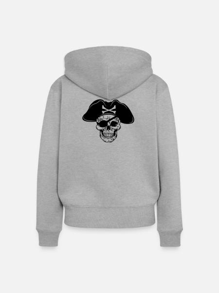 Totenkopf Piratenhut und Augenklappe - Frauen Premium Bio Zip Hoodie - Grau meliert