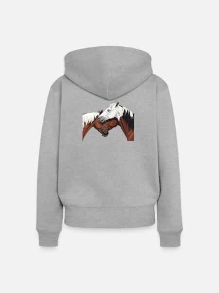 Pferde Verbindung - beste Freunde - Frauen Premium Bio Zip Hoodie - Grau meliert