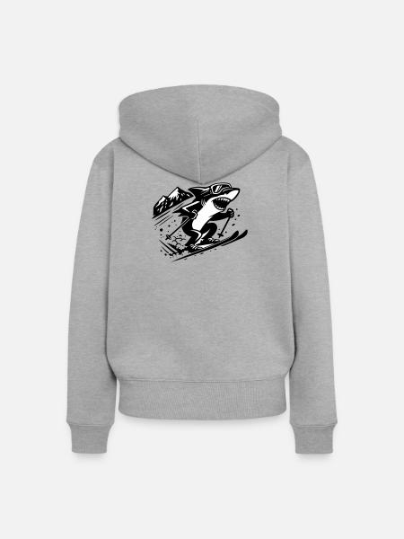 Ski Shark - Frauen Premium Bio Zip Hoodie - Grau meliert