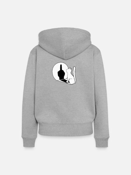 Spiegelkatze Mittelfinger - Frauen Premium Bio Zip Hoodie - Grau meliert