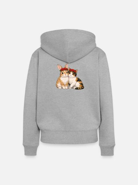 Kaninchen und Katze - Frauen Premium Bio Zip Hoodie - Grau meliert