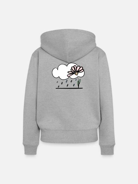 Blume im Regen - Frauen Premium Bio Zip Hoodie - Grau meliert