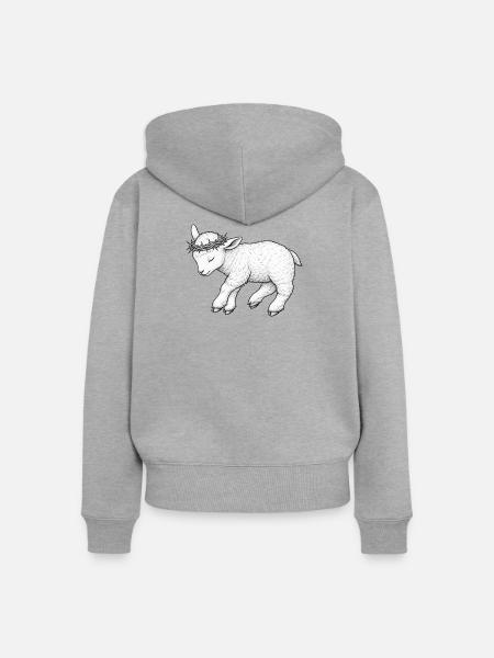 Gottes Lamm - ruhend - Frauen Premium Bio Zip Hoodie - Grau meliert
