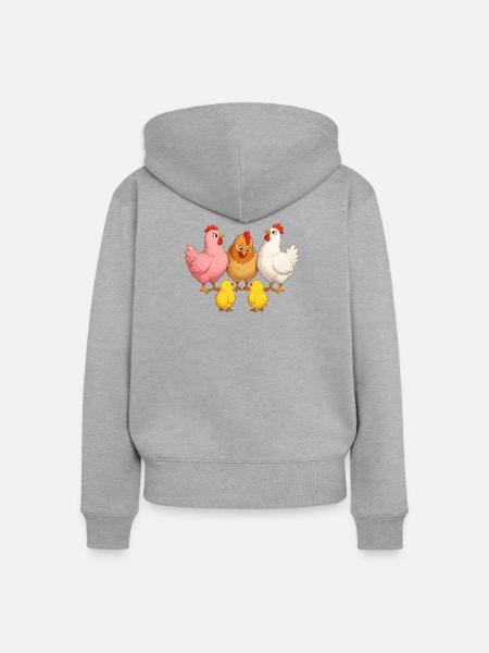 Hühner mit Kücken - Frauen Premium Bio Zip Hoodie - Grau meliert