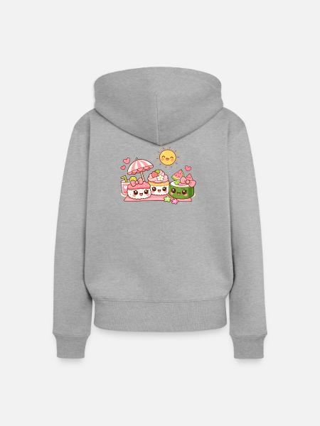 Kawaii Dessert Parade - Frauen Premium Bio Zip Hoodie - Grau meliert
