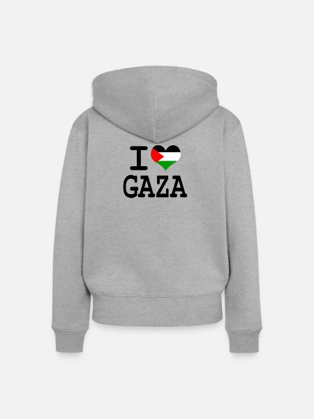 i love Gaza - Frauen Premium Bio Zip Hoodie - Grau meliert