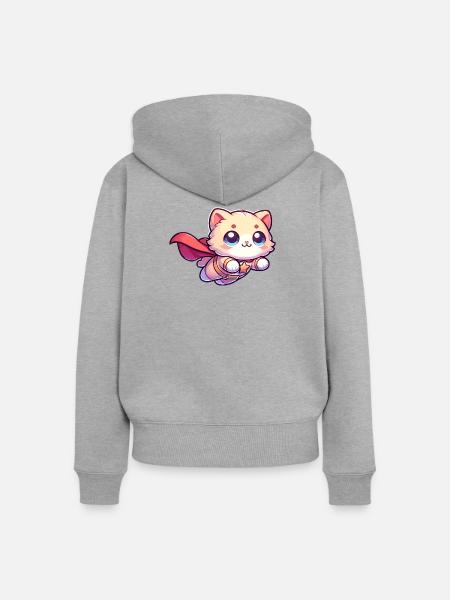 Superheld Katze Kätzchen Helden Mieze - Frauen Premium Bio Zip Hoodie - Grau meliert