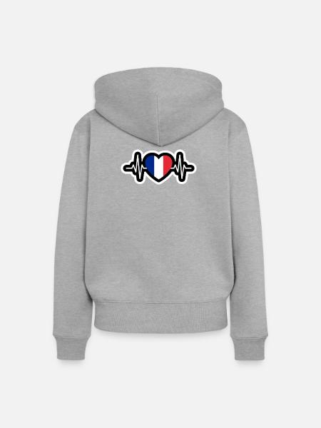 France Herzschlag-Aufkleber - Frauen Premium Bio Zip Hoodie - Grau meliert