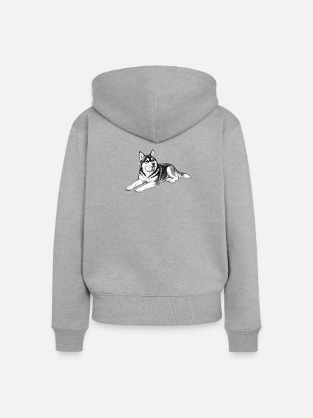 Verspielter Husky mit Kugel - Frauen Premium Bio Zip Hoodie - Grau meliert