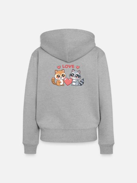 Liebe Kawaii Rotpanda und Waschbär - Frauen Premium Bio Zip Hoodie - Grau meliert