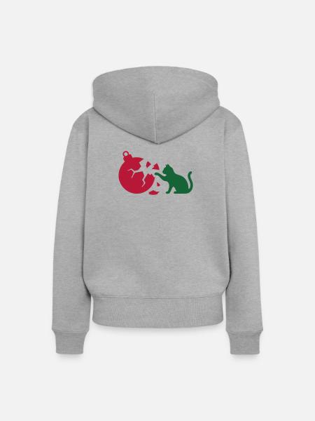 Katze Christbaumkugel Grafik - Frauen Premium Bio Zip Hoodie - Grau meliert