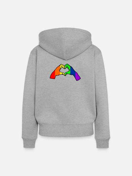 Regenbogenhand Liebe - Frauen Premium Bio Zip Hoodie - Grau meliert