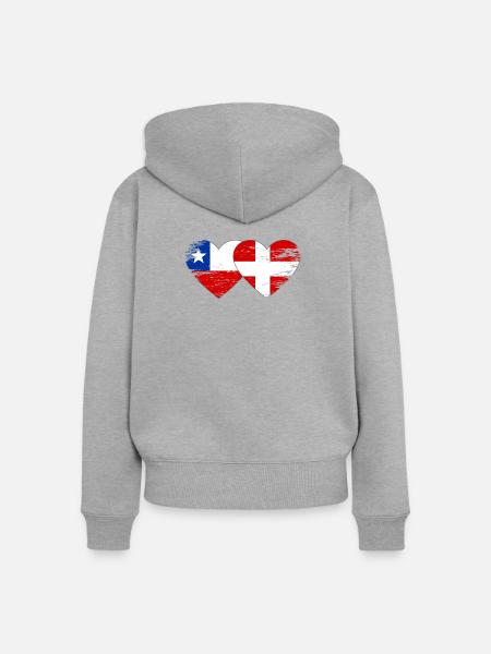 Chile Dänemark Flagge Herz used - Frauen Premium Bio Zip Hoodie - Grau meliert