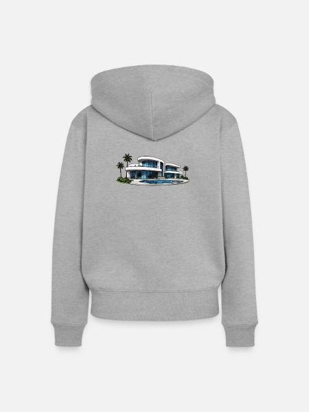 Luxus Villa mit Rundpool - Frauen Premium Bio Zip Hoodie - Grau meliert