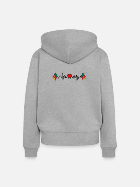 Herzfrequenz-Cardio für Kamerun - Frauen Premium Bio Zip Hoodie - Grau meliert
