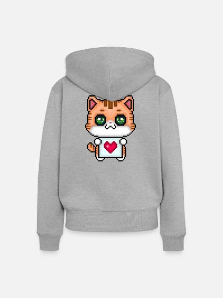 Pixelliebendes Kätzchen - Frauen Premium Bio Zip Hoodie - Grau meliert
