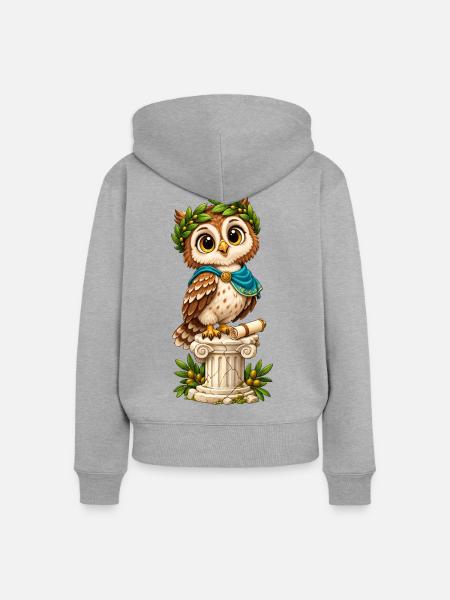 Weise Eule im Lorbeerkranz - Frauen Premium Bio Zip Hoodie - Grau meliert