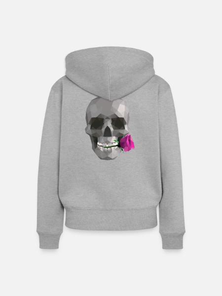 Low Poly Grey Skull – Geometrisch-Romantisch-Gothic - Frauen Premium Bio Zip Hoodie - Grau meliert