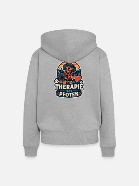 Therapie hat Pfoten – Dackel - Frauen Premium Bio Zip Hoodie - Grau meliert