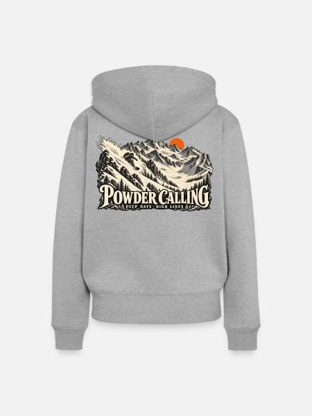 Powder Calling – Snowboard Freeride - Frauen Premium Bio Zip Hoodie - Grau meliert