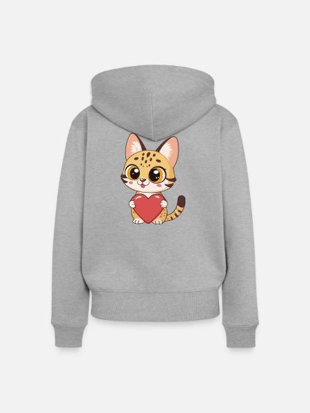 Bezauberndes Rotherz-Kätzchen - Frauen Premium Bio Zip Hoodie - Grau meliert