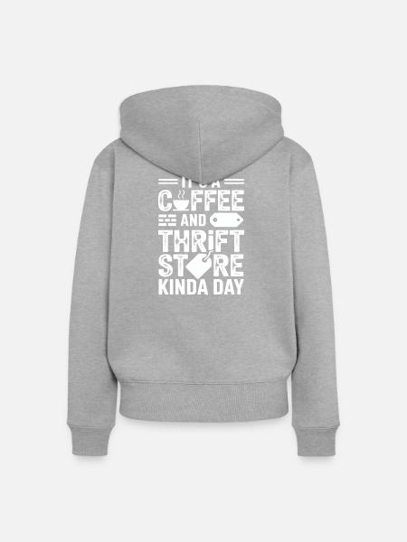 Kaffee-Secondhand-Laden-Vibe - Frauen Premium Bio Zip Hoodie - Grau meliert