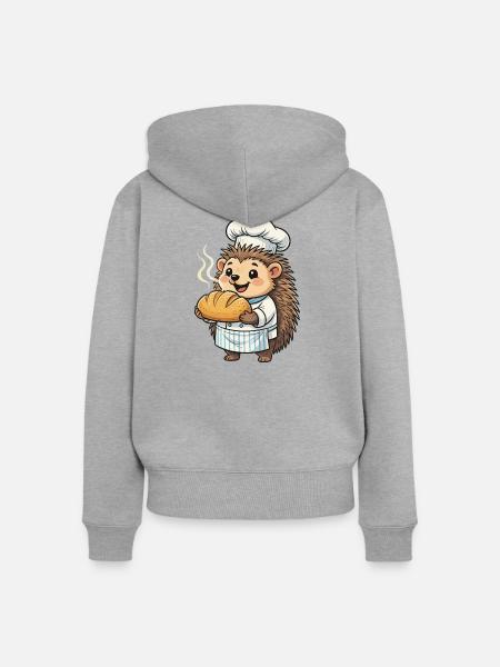Igelkoch bäckt goldenes Brot - Frauen Premium Bio Zip Hoodie - Grau meliert