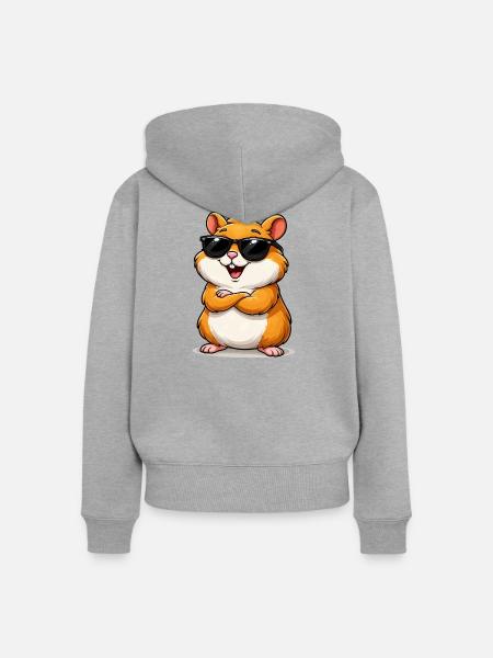 Selbstbewusster Hamster mit Sonnenbrille - Frauen Premium Bio Zip Hoodie - Grau meliert