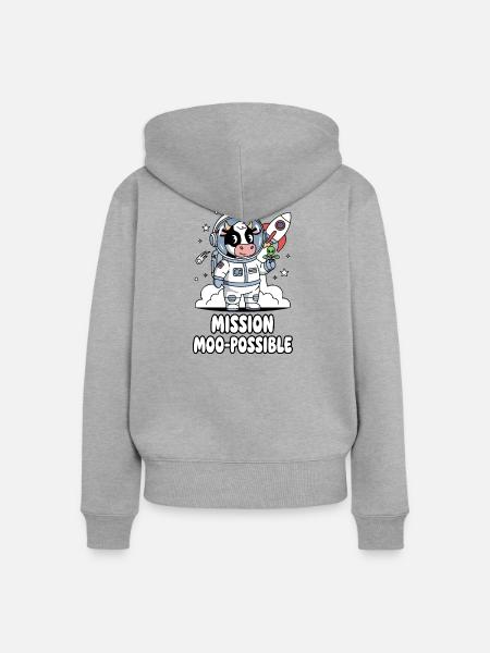 Mission Moo-possible Space Cow Design - Frauen Premium Bio Zip Hoodie - Grau meliert