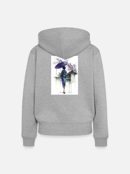 Urbaner Kimono unter dem Schirm - Frauen Premium Bio Zip Hoodie - Grau meliert