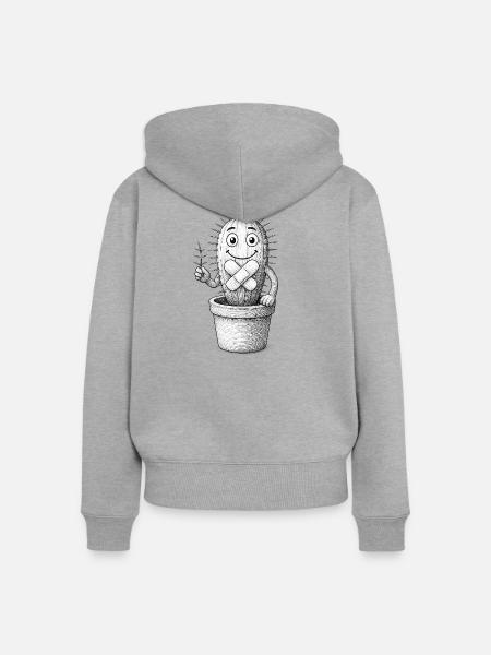 Bandagierter, verspielter Kaktus - Frauen Premium Bio Zip Hoodie - Grau meliert