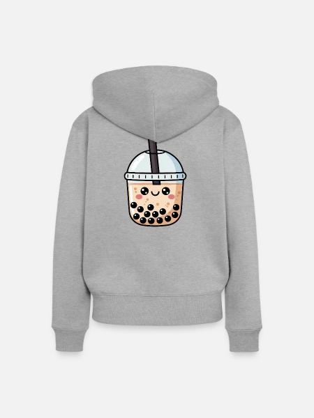 Süßer Bubble Tea Kawaii - Frauen Premium Bio Zip Hoodie - Grau meliert