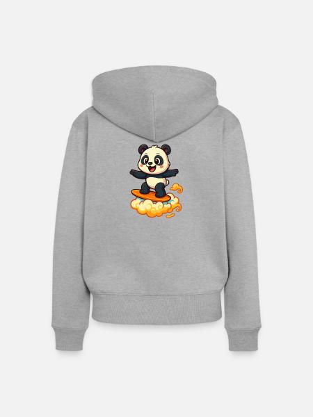 Panda Surfer cartoon Design - Frauen Premium Bio Zip Hoodie - Grau meliert