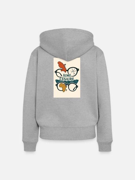 Monde Aimé Césaire Brille - Frauen Premium Bio Zip Hoodie - Grau meliert