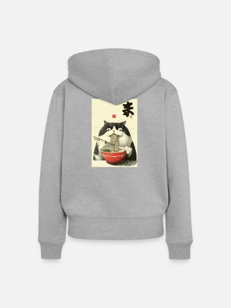 Neko Nudel-Katzen-Ramen Kunst - Frauen Premium Bio Zip Hoodie - Grau meliert