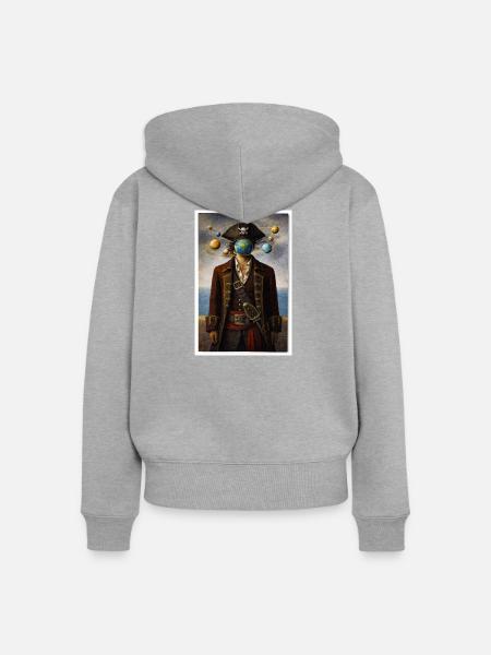 Kosmisches Piratenporträt - Frauen Premium Bio Zip Hoodie - Grau meliert