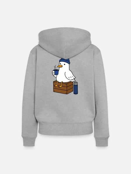 Möwe im Winterstil Kaffeepause - Frauen Premium Bio Zip Hoodie - Grau meliert