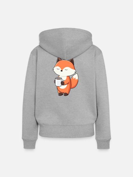 Fuchs mit Kaffeetassen-Zauber - Frauen Premium Bio Zip Hoodie - Grau meliert